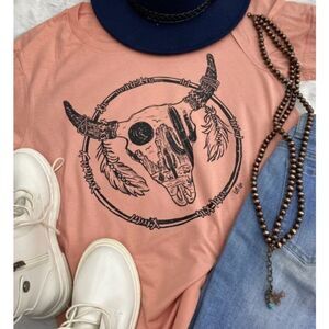 Sunset, coral colored Steerhead T-shirt‎